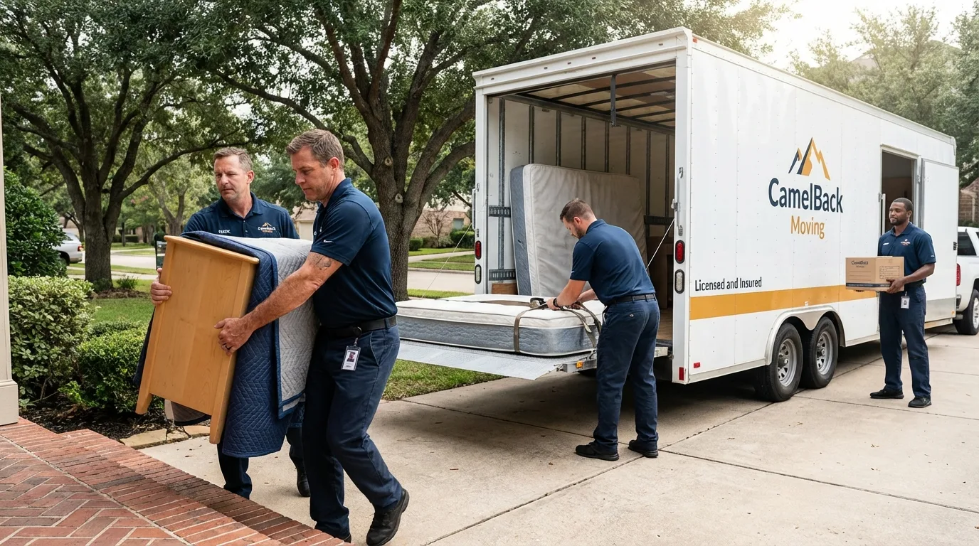Crew loading residential truck for cross-state move from Branford, CT