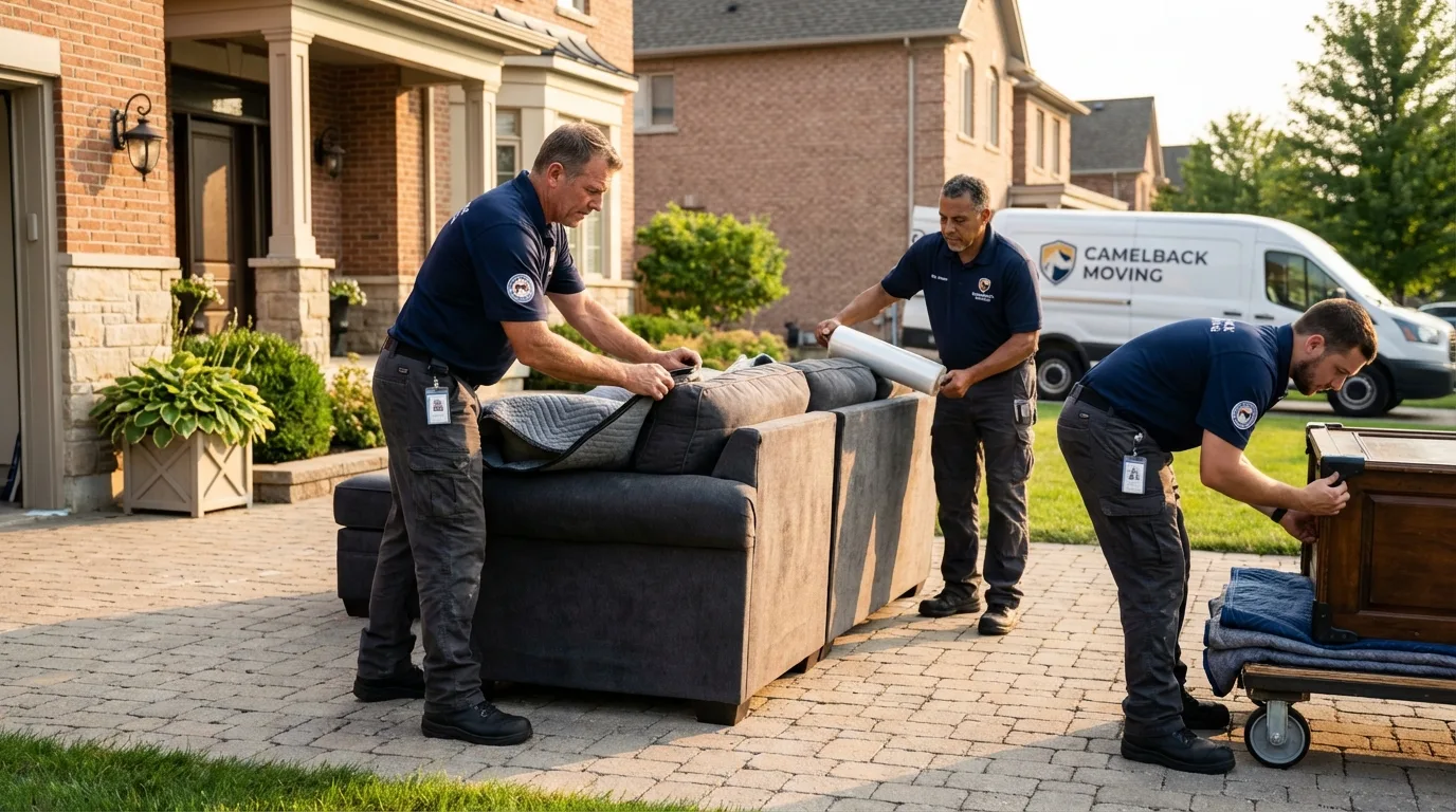 Large estate moving crew wrapping furniture in Branford, CT